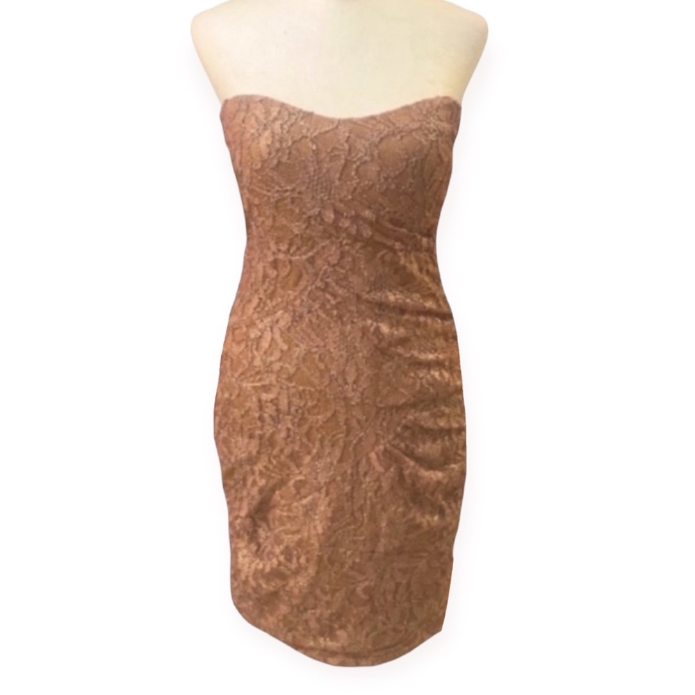 Vintage 90s / 1990s Jump! Strapless Mauve Lace Cocktail Dress sz women’s medium